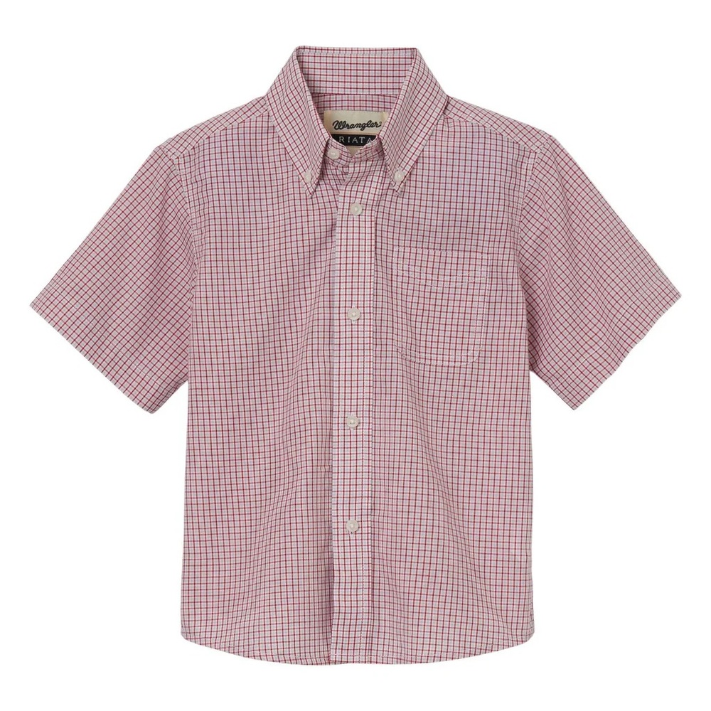 Wrangler Riata Button Up Shirt Boys Size M or L Red Plaid Short Sleeve